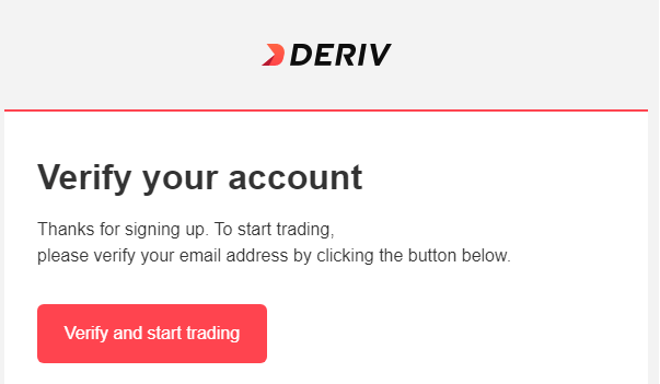 Confirmation email from deriv.com when opening a trading account
