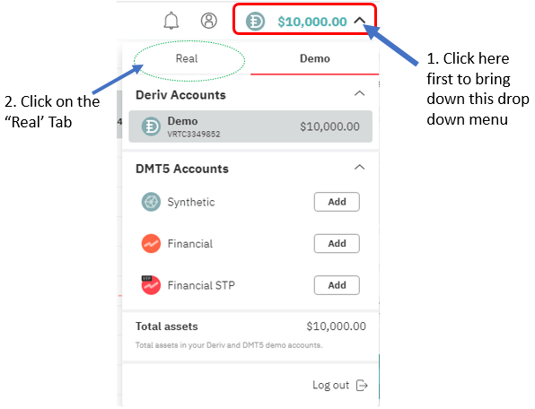 Opening a real account on Deriv.com