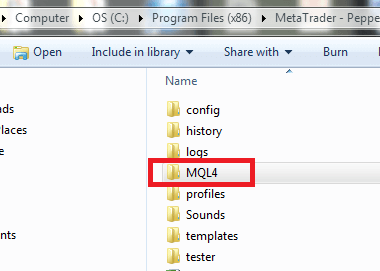 Open The MQL4 folder to instal MT4 indicator