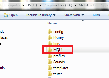Aprire la cartella MQL4 per installare l'indicatore MT4